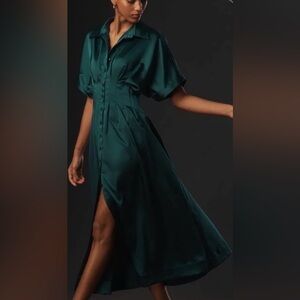 NWT Anthropologie Exquise Emerald Long Sleeve Dress Size L